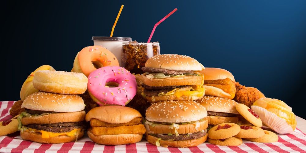 burgers, doughnuts and sugary beverages