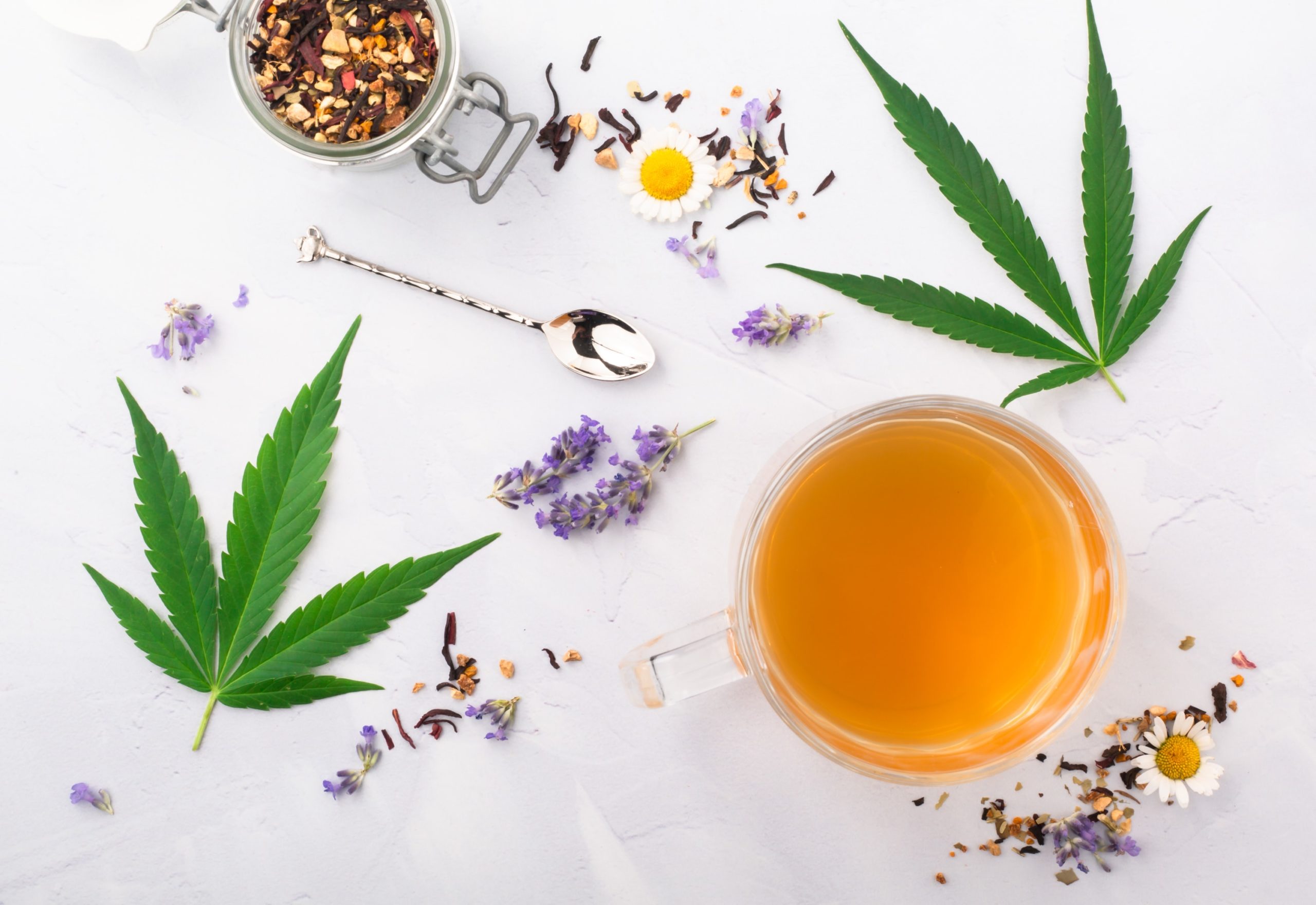 cannabis, tea and lavender